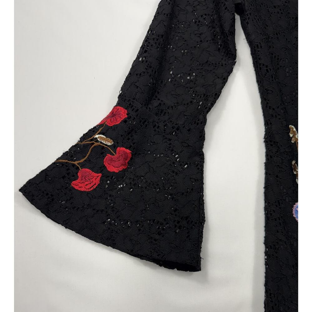 Desigual Vermond dress black lace floral embroidery bell sleeves Sz 36 - Picture 6 of 12